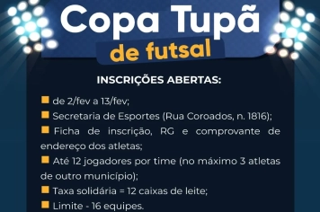 Secretaria de Esportes abre inscrições para Copa Tupã de Futsal 