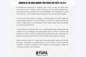 Homem de 88 anos morre por Covid em Tupã (16/01)