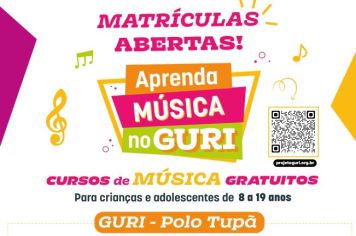 Guri oferece cursos gratuitos de música para crianças e adolescentes de 8 a 19 anos