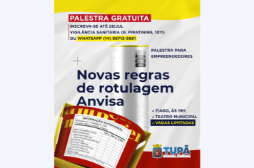 Palestra sobre rotulagem de alimentos será oferecida a empreendedores