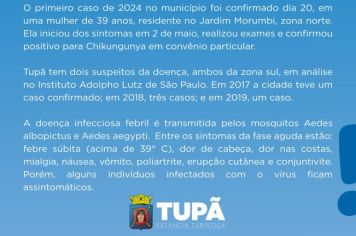 Tupã confirma 1º caso de chikungunya