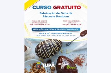 Prefeitura abrirá inscrições para curso de Fabricação de Ovos de Páscoa e Bombons