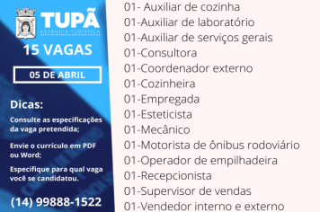 PAT de Tupã está com vagas disponíveis para diversas áreas