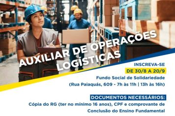 Curso de Auxiliar de Operações Logísticas abre inscrições nesta terça, 30 de agosto