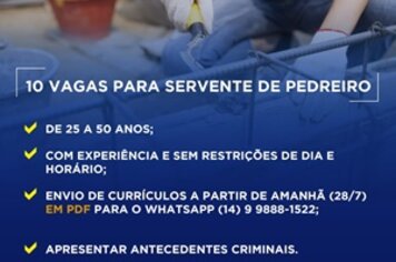 PAT disponibiliza 10 vagas para servente de pedreiro