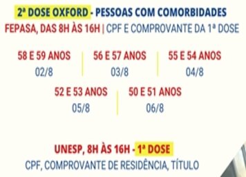 Prefeitura define vacinação até 22 anos e a 2ª dose de comorbidades