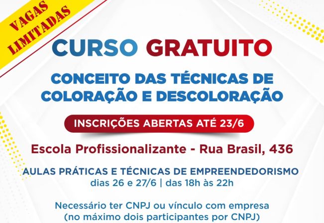 Curso gratuito de coloração de cabelos tem inscrições prorrogadas até 23/6