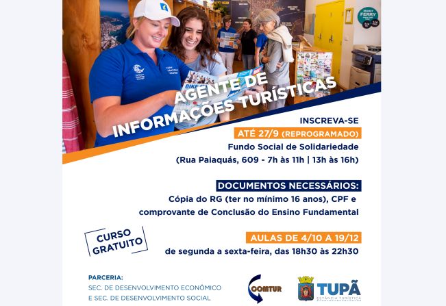 Curso gratuito de agente de informações turísticas será em outubro