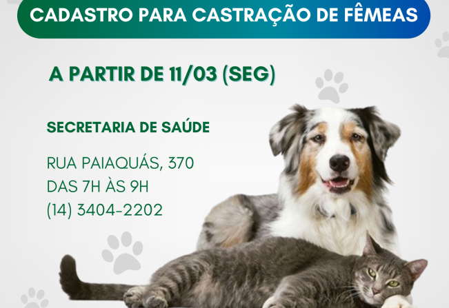 Mais 200 vagas podem ser agendadas para castração de fêmeas