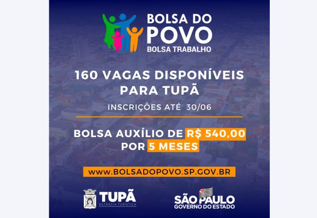 Tupã tem 160 vagas para o programa Bolsa Trabalho