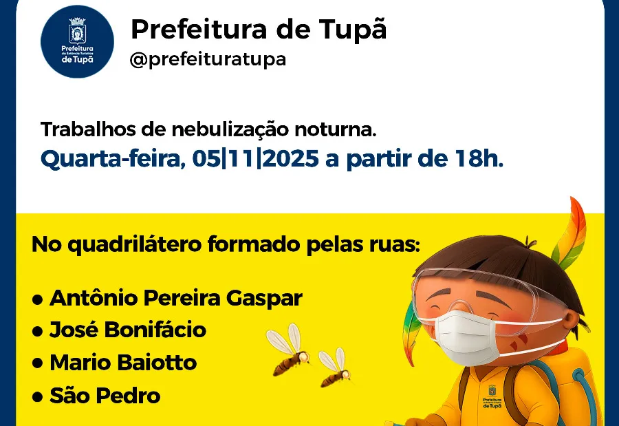 Prefeitura realiza nebulização noturna em novo quadrilátero da cidade