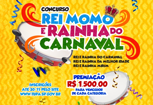 Concurso para Reis e Rainhas do Tupã Folia terá prêmios em dinheiro
