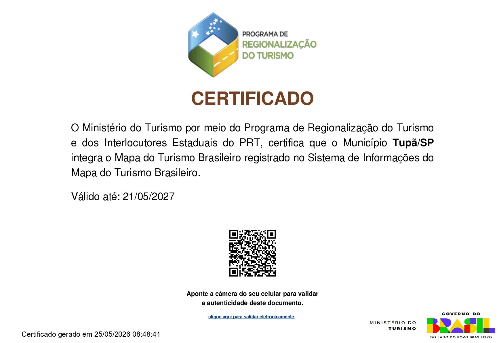 Mapa do Turismo Brasileiro confirma evolução turística de Tupã