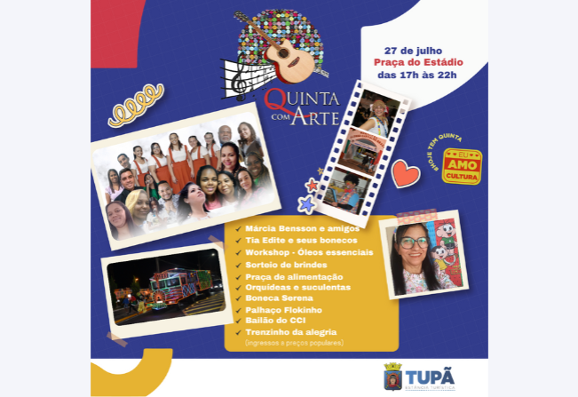 Quinta com Arte traz música, workshop e atividades lúdicas para esta semana