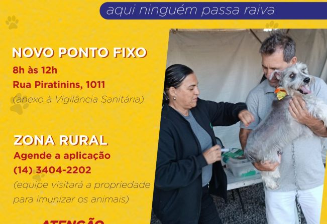 Ponto fixo de vacinação antirrábica muda para anexo da Vigilância Sanitária