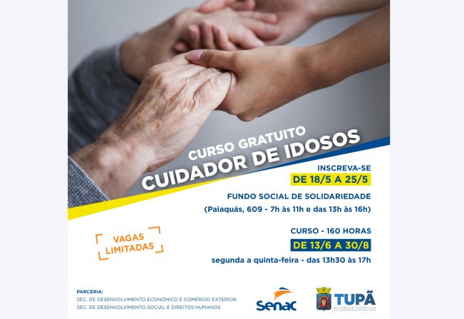 Prefeitura disponibiliza curso de Cuidador de Idosos