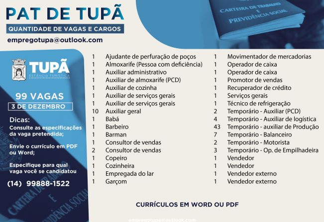 PAT anuncia 61 vagas de emprego temporário