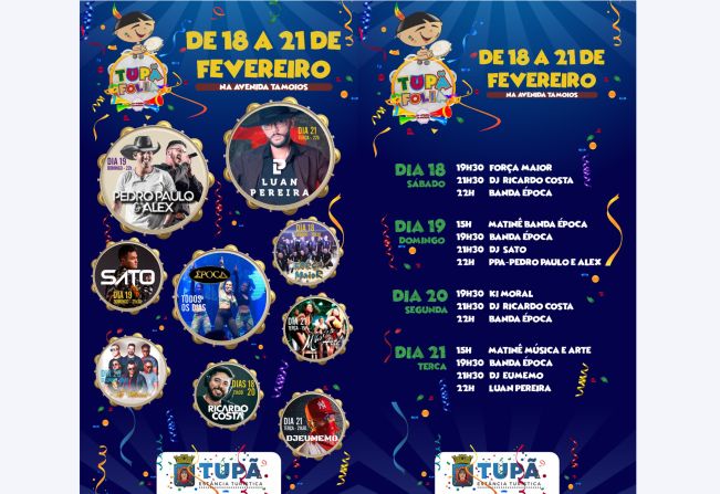 Tupã Folia terá grade de shows diversificada com 3 apresentações por noite