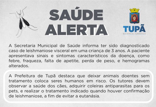 Secretaria de Saúde confirma caso de leishmaniose visceral humana