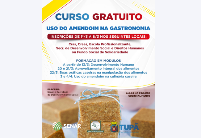Tupã terá curso de boas práticas caseiras com foco no amendoim