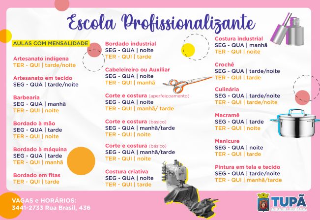 Escola Profissionalizante abre inscrições para 17 cursos práticos 