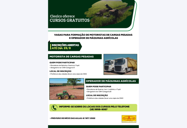 Clealco oferece cursos para motoristas e operadores de máquinas