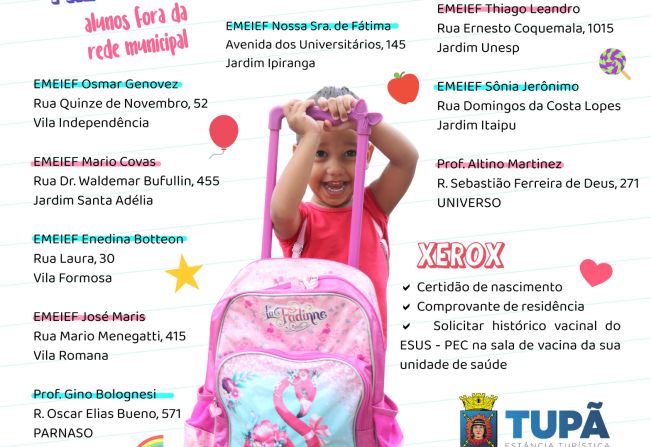Tupã inicia fase de matrículas no pré-I para alunos que não estavam na rede municipal