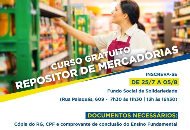 Prefeitura de Tupã abre inscrições para curso de Repositor de Mercadorias
