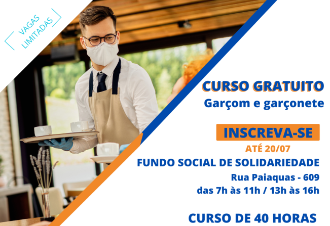 Prefeitura abre inscrições para curso de Garçom e Garçonete