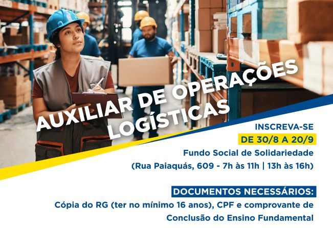 Curso de Auxiliar de Operações Logísticas abre inscrições nesta terça, 30 de agosto