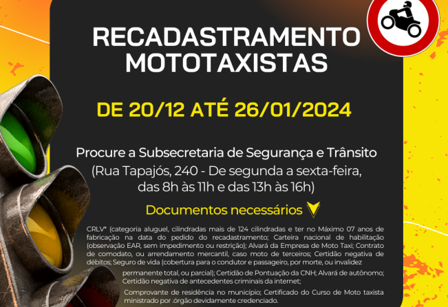 Período de recadastramento de mototaxistas abre nesta quarta-feira